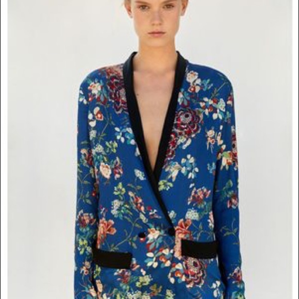 NWT Zara Blue Long Floral Satin Kimono Robe Dress - Picture 3 of 8